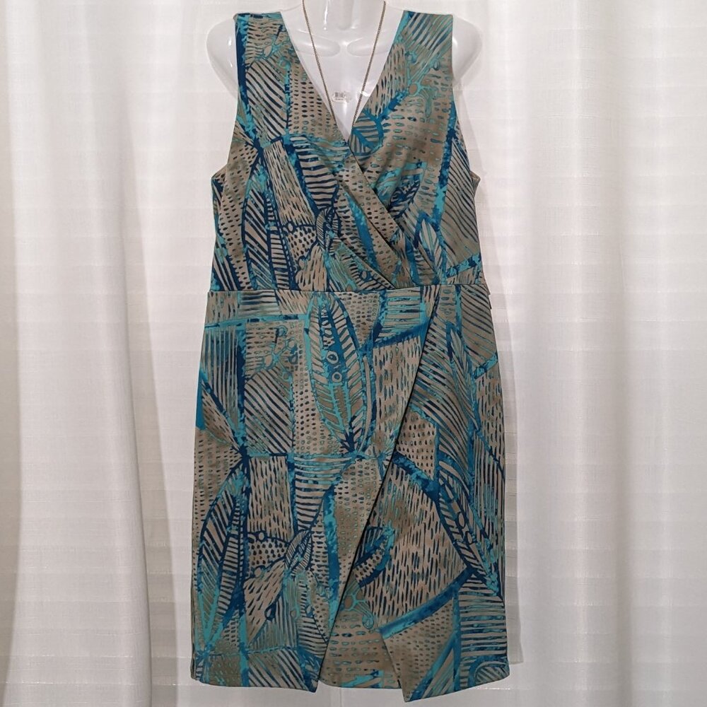 ILe New York Women's Turq/Beige Sleeveless Knee Length Dress Size 12 NWT